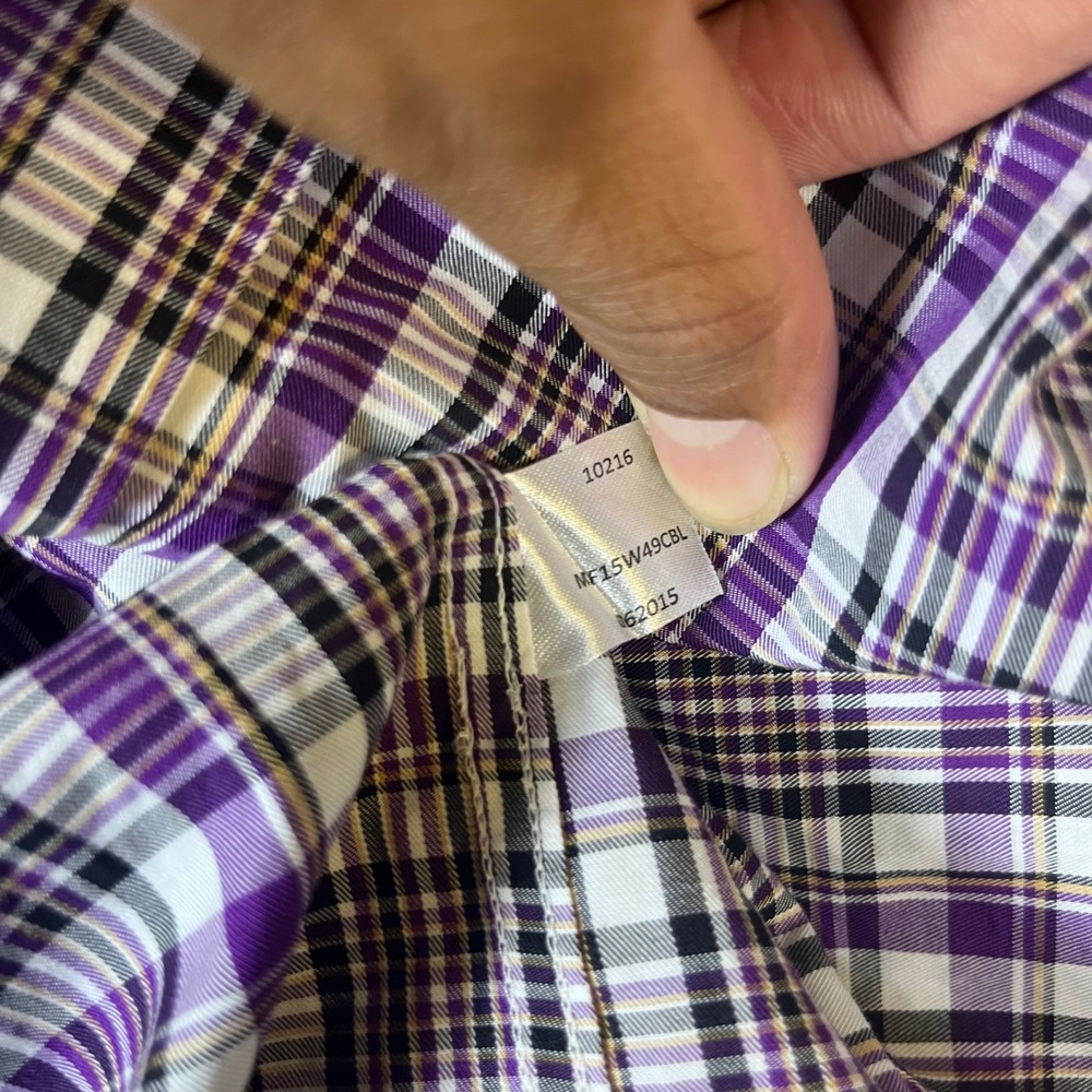 Peter Millar Mens Purple White Plaid Button Down Shirt Cotton Medium MF15W49CBL - Picture 5 of 7